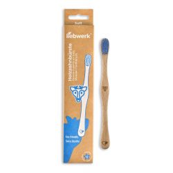 Brosse à dents KIDS (Enfants) en hêtre Suisse, Cerf bleu, Soft - 1pce - Liebwerk