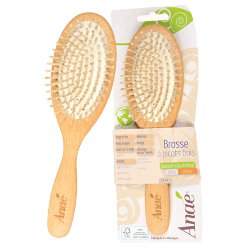 Spazzola per capelli piatta con punte, legno di faggio FSC - 22cm - Anaé