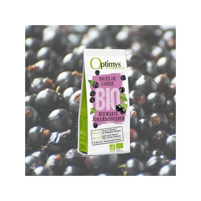 Getrocknete schwarze Bio-Johannisbeeren, die köstlich säuerliche kleine Beere - 180g - Optimys