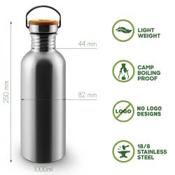 Bouteille en inox avec bouchon en bambou - 1000ml - Bambaw