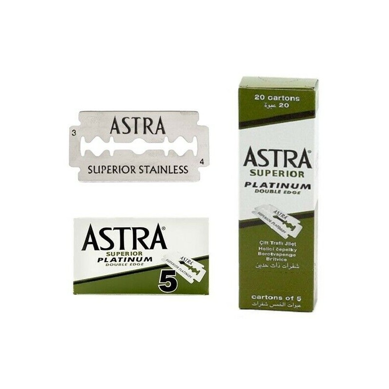 Lame de rasoir Astra "Superior Platinium" en inox pour rasoir de sûreté - 5 Lames