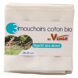 Lot de mouchoir en coton Bio - 3 pces de 28x28cm - Venga