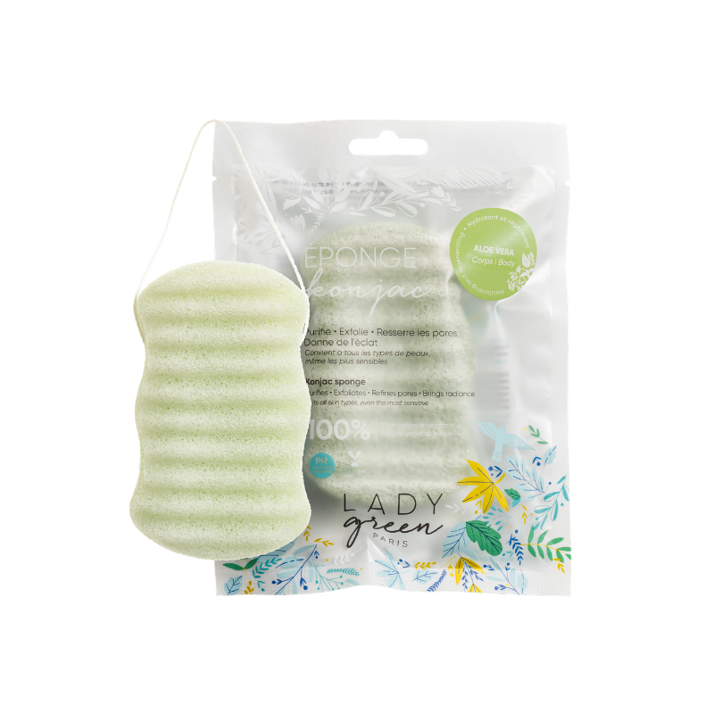 Spugna per il corpo Konjac con Aloe vera - Purifica, esfolia, restringe i pori - Lady Green