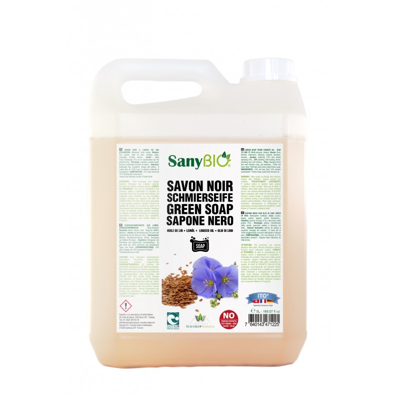 Savon Noir BIO Suisse, 100% Huile de Lin - 5 Litres - SanyBio (Scientia Natura)