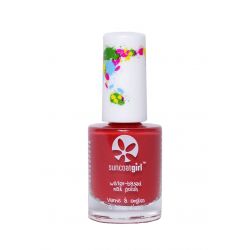 Smalto per unghie per bambini a base d'acqua, pelabile - Golden Sunlight, rosso con glitter - 9ml - SuncoatGirl