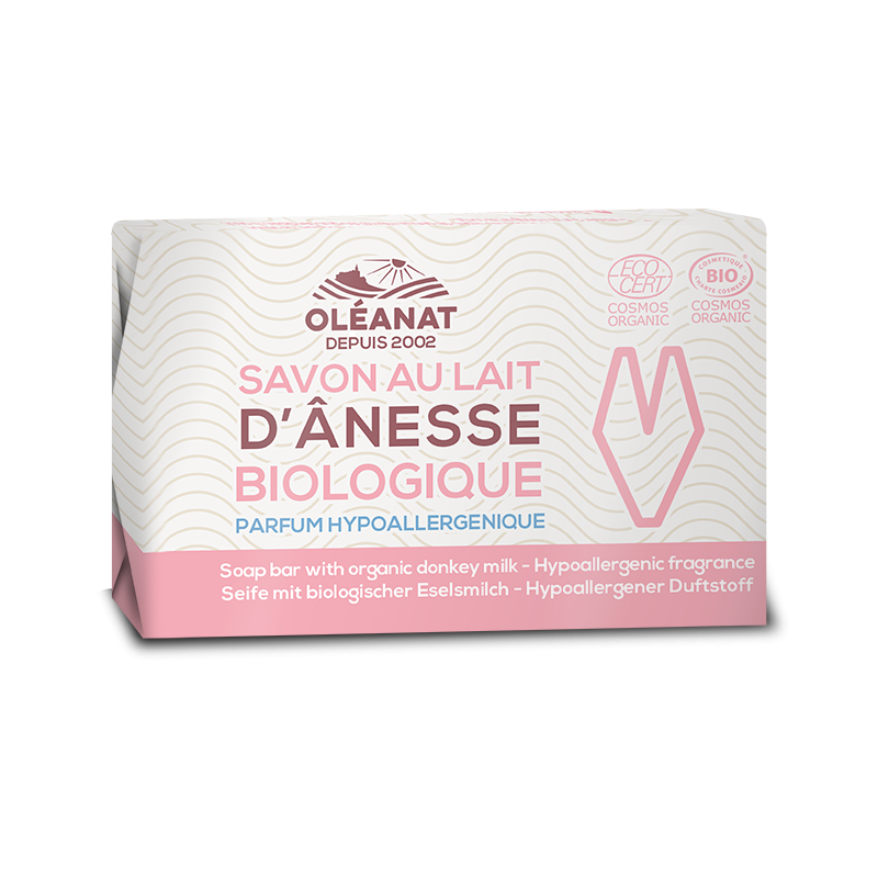 Sapone biologico,  con latte d'asina e burro di karité, profumo ipoallergenico - 100g - Oléanat