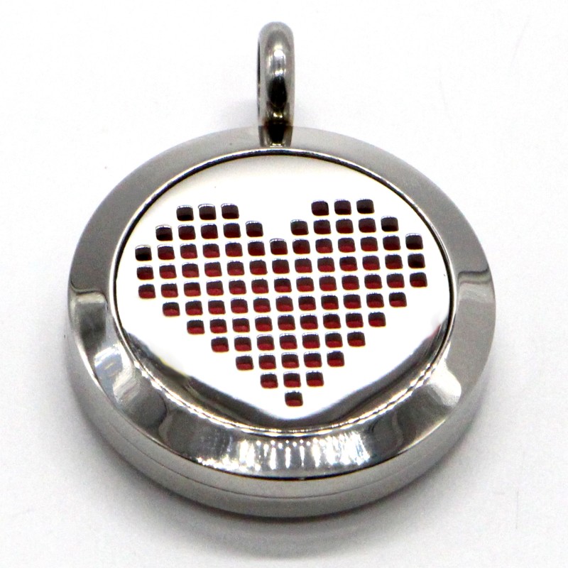 Collier d'Aromathérapie en inox, COEUR PIXEL - ZEN'Arôme