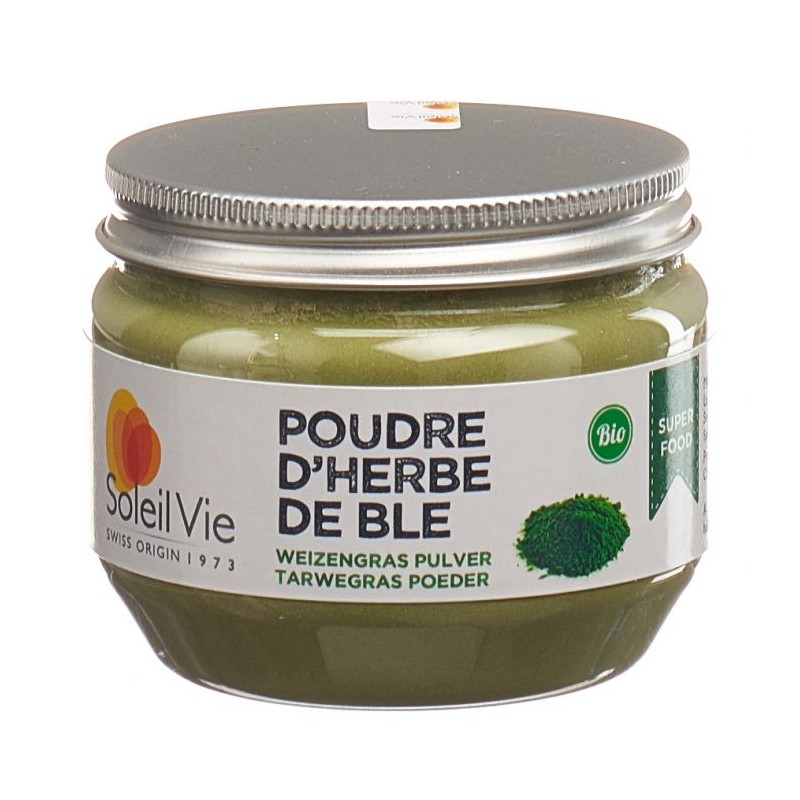 Polvere di erba di grano biologica, piena di vitamine e minerali - 70g - Soleil Vie