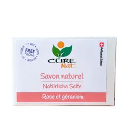 Schweizer Naturhandwerkliche Seife, Rose und Geranie - 95g - Curenat