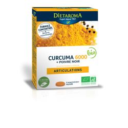 Kurkuma 6000 (Kurkuma + schwarzer Pfeffer), Gelenkkomfort - 60 Tabletten - Dietaroma