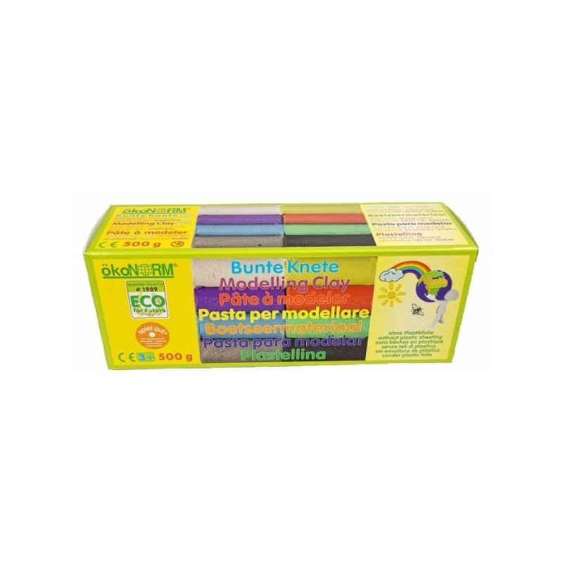 Bâtonnets de pâte à modeler écologique 8 couleurs, ne durcit et ne sèche pas - 500g - OköNorm