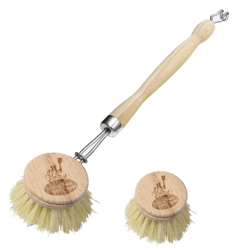 Brosse à vaisselle à l'ancienne rechargeable, en fibre 100% naturelle - 24cm - Ecodis
