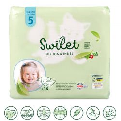 Pannolini bio, 100% svizzeri - Taglia 5, XL (da 12 a 25kg) - 36pz - Swilet